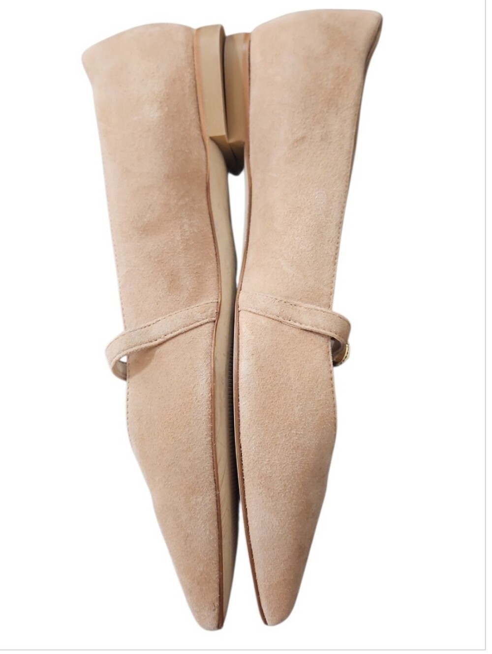 Stuart Weitzman Adobe Suede Crystal Mary Jane Pointed Toe Flats 8 - Picture 6 of 11